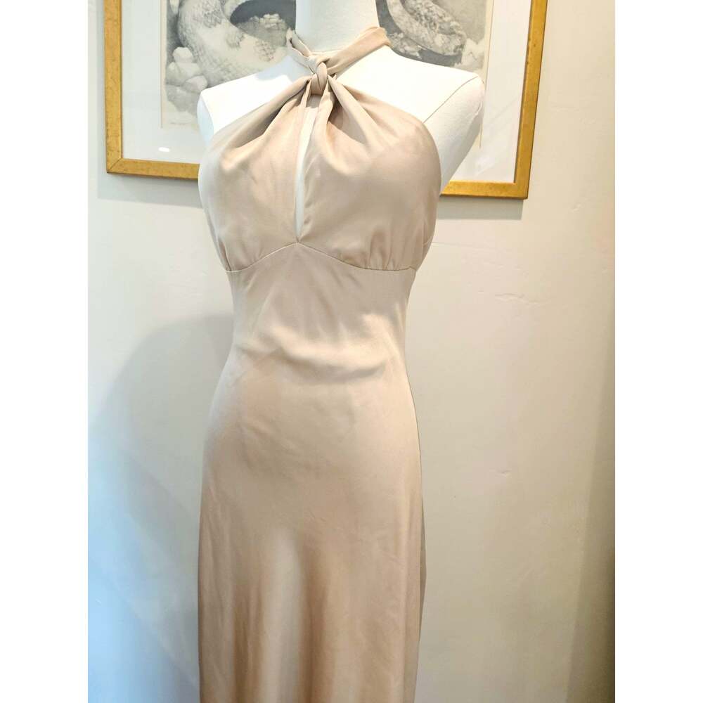 Le Lis Collection Satin Halter Maxi Dress Backless Keyhole Cutout Beige Cream XS